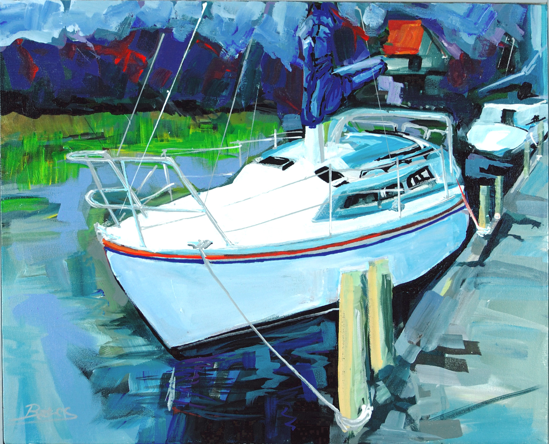 Philip Bates Artist "Sailboat" acrylic 16X20 $200 w/strip frame
