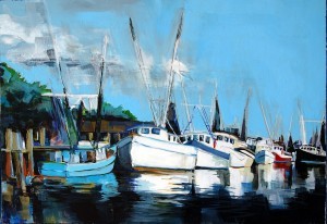 Philip Bates Artist "Darien Waterfront" acrylic 18X24 $200 w/strip frame