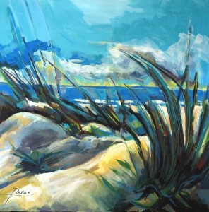 Philip Bates Artist "Dunes at Cabretta Inlet" acrylic 36X36 $1200 w/strip frame