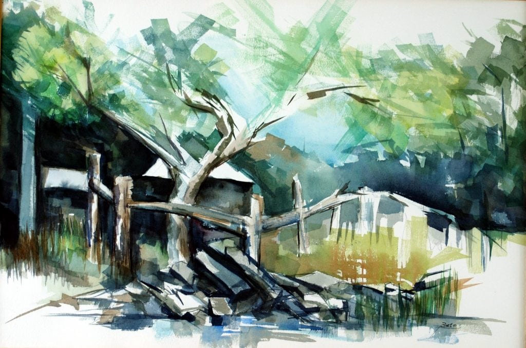 Philip Bates Artist "Cedar at Dunham Point" Mixed Media 14X21 $250 Framed