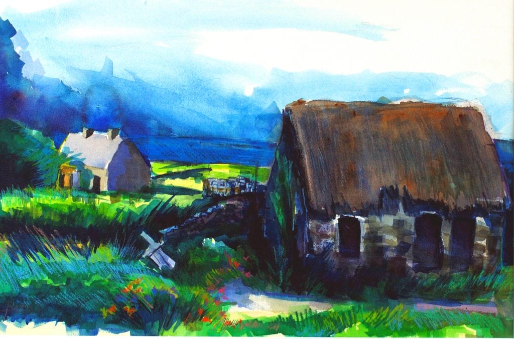Philip Bates Artist "Famine Houses- Ireland" 14 1/2 X 21 1/2 Mixed Media $150 unframed
